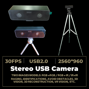 Cámara web USB 2.0 de doble lente de video 3D de 960p sincronizada con velocidad de fotogramas de 1.3MP con 1280 * 2 * 960 IR + RGB, cámara binocular VR UVC de 30FPS