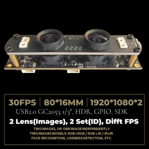 Módulo de cámara estéreo USB 2.0 de lente dual de video 3D de 2MP + 2MP con sensor de 1280 * 2 * 960, imagen IR + imagen RGB, dos ID diferentes, placa de cámara 3D binocular UVC de 30FPS