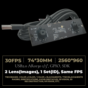 Módulo de cámara web USB 2.0 de doble lente de video 3D de 960p sincronizado con velocidad de cuadro de 1.3MP con 1280 * 2 * 960 IR + RGB, 30FPS UVC Binocular VR placa de cámara