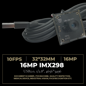 Cámara USB de enfoque manual de alta resolución de 16 MP con sensor CMOS de 1/2,8″, cámara web de video UVC USB2.0 de 10 fps para visión artificial industrial con lente gran angular, micrófonos, cables.